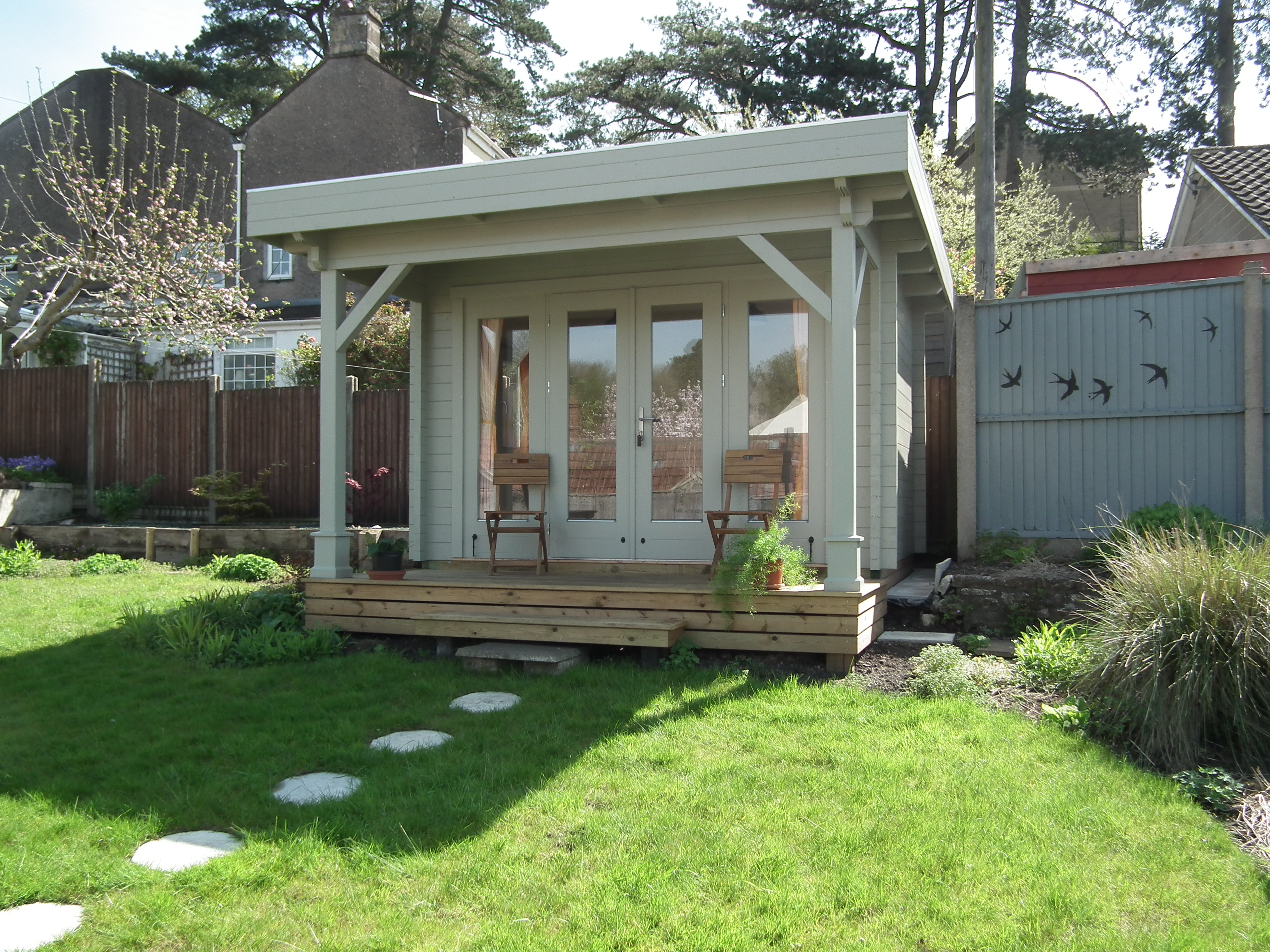 Flat Roof Log Cabin with Canopy - A Timber Log Cabin