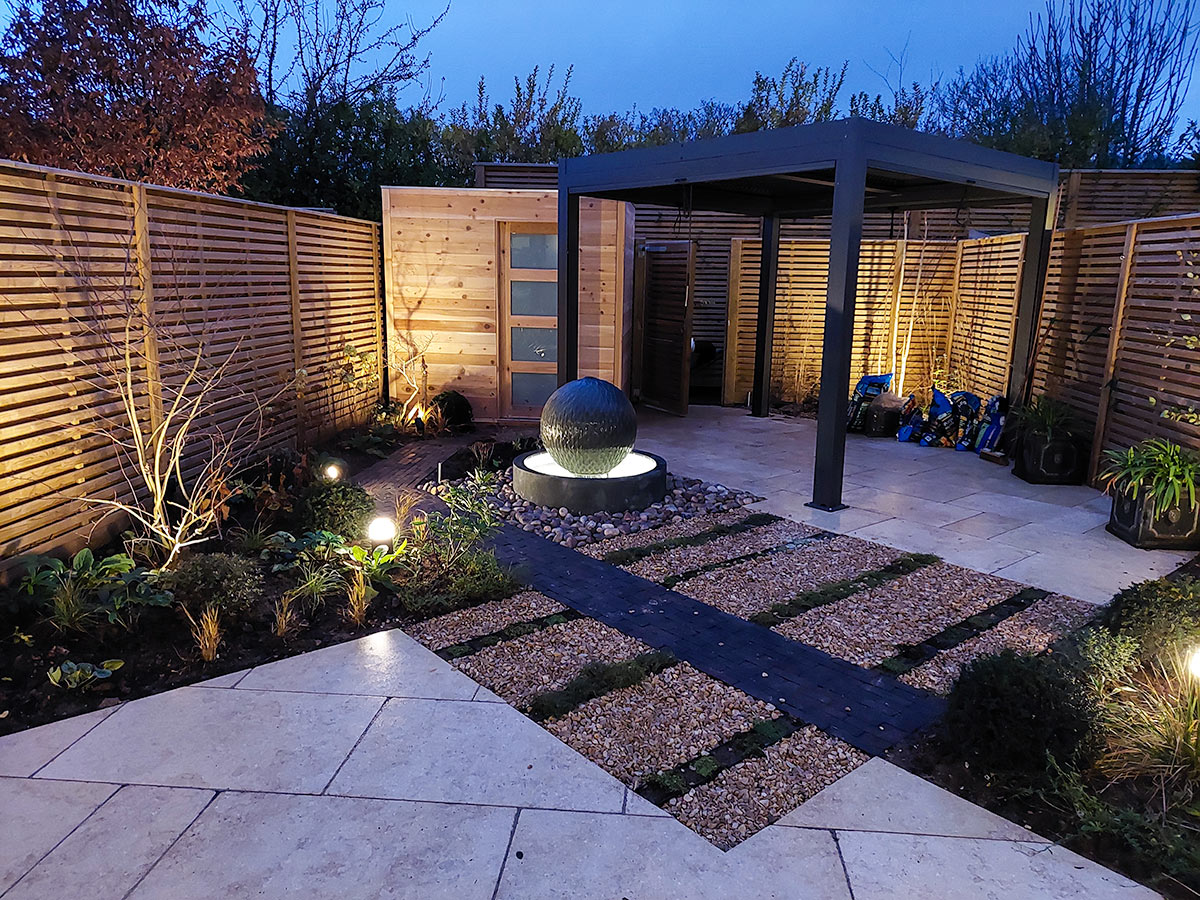 lanscaped garden with timber shed